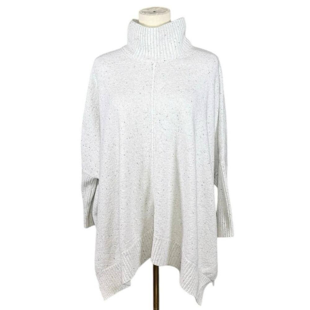Oversized Cowl Neck Sweater White Speckled Lagenlook Cozy Boxy Knit Large